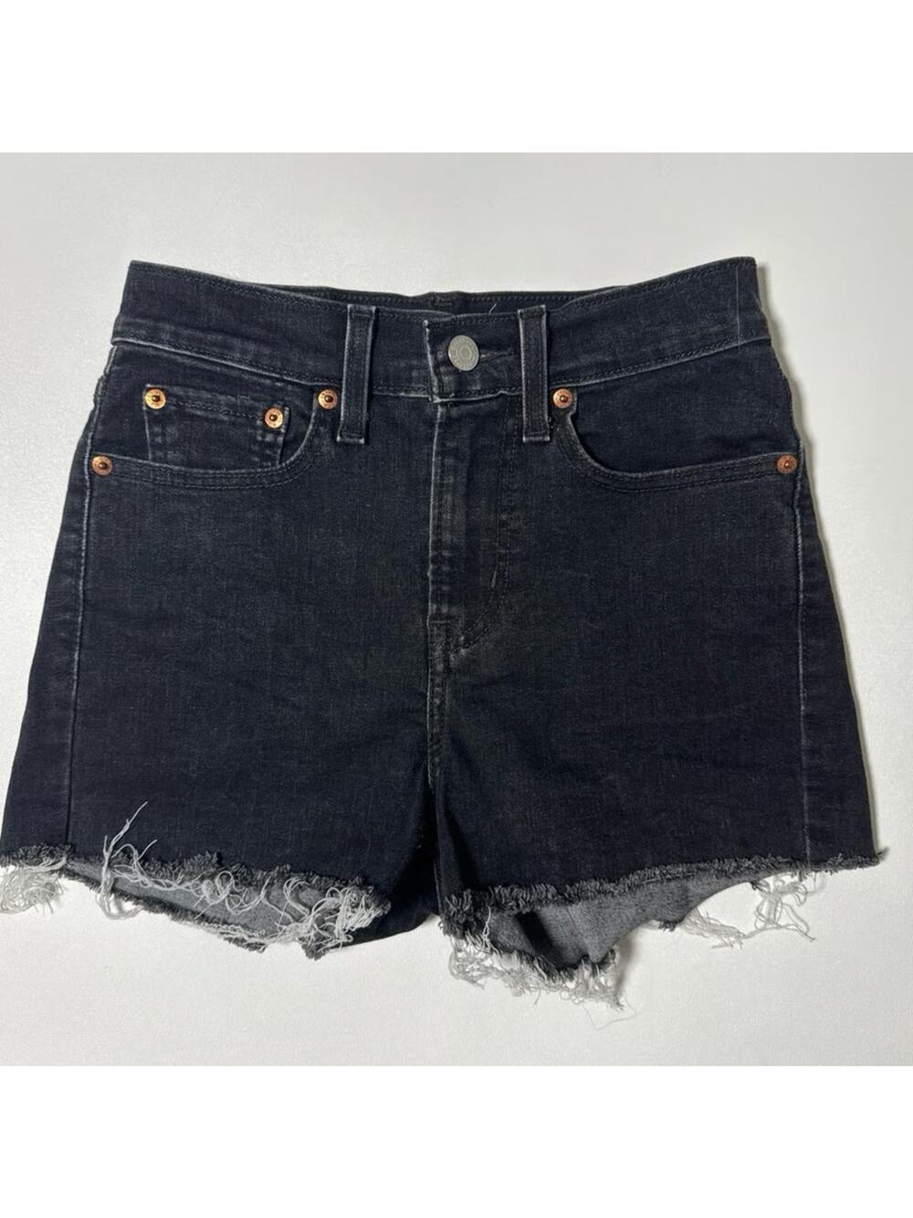 Levi's 501 Original High Rise Black Denim Cutoff Frayed Shorts Size 25